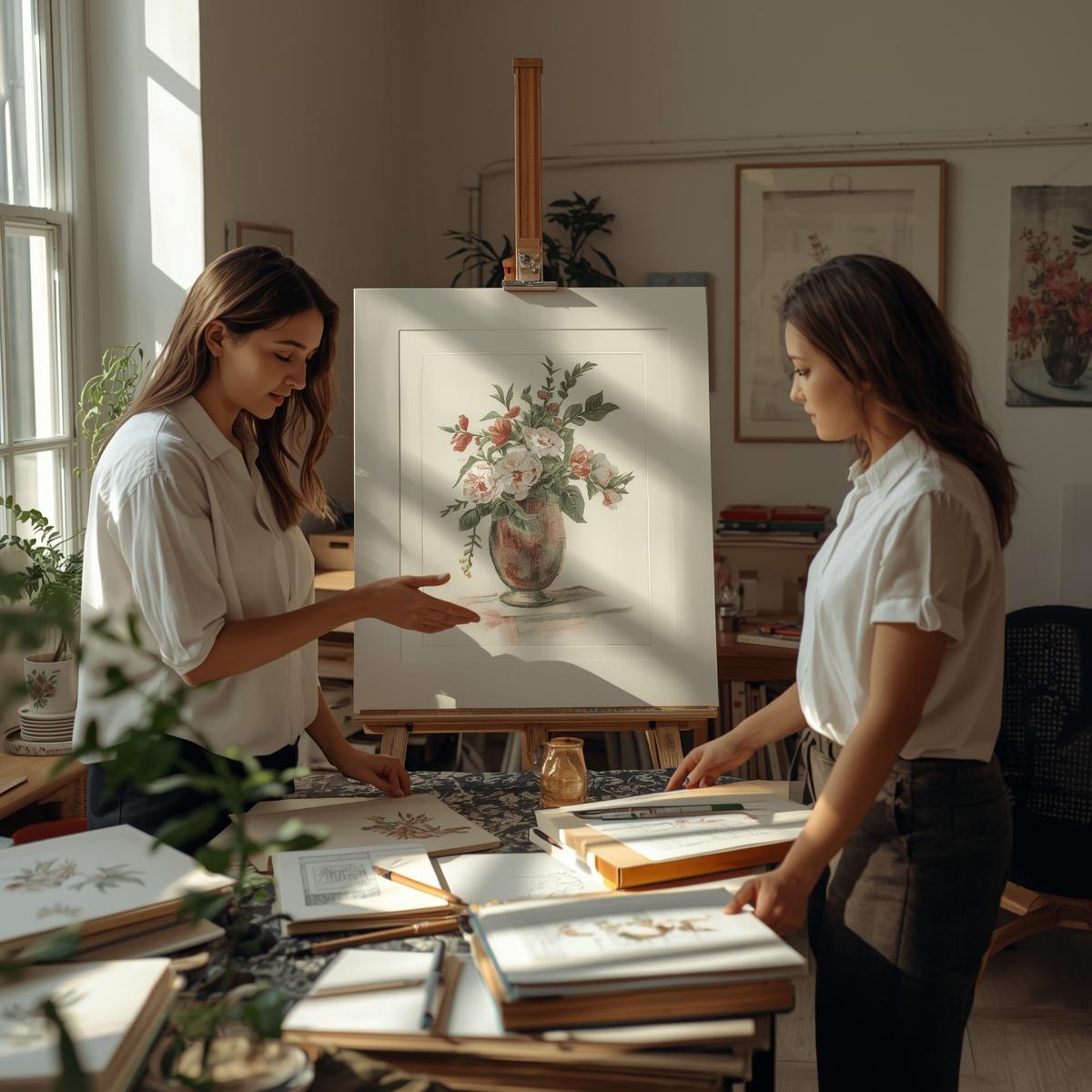 Harmoniously composed colour palette and design objects arranged on a surface